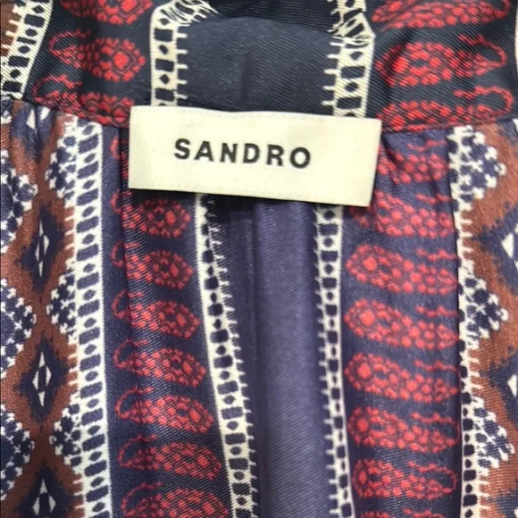 Sandro Blue and Red Pleated Long Sleeve Shirt Dress size 40 - Picture 3 of 7